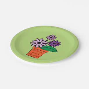 Plato De Papel Flower Pot Purple Daisises Personalizado