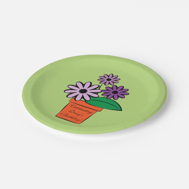 Plato De Papel Flower Pot Purple Daisises Personalizado (Angular)
