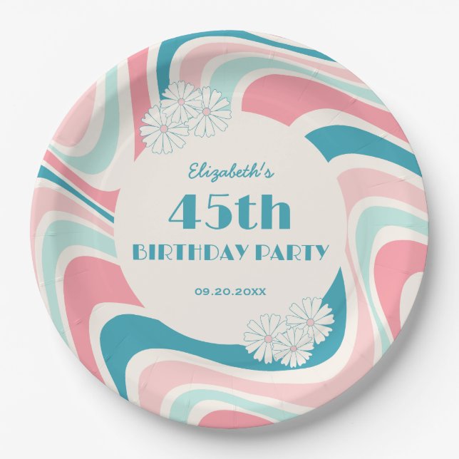 Plato De Papel Flower Retro Wave Flower Pink Green Birday (Anverso)