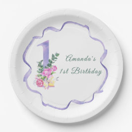 Plato De Papel Flowers and ribbon First birthday party