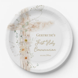 Plato De Papel flowers cross First Holy Communion