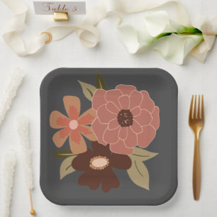 Plato De Papel Flowers Peach Gray Botanical Event