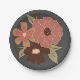 Plato De Papel Flowers Peach Gray Botanical Event