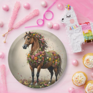 Plato De Papel Flowery Brown Horse Fantasy Garden,