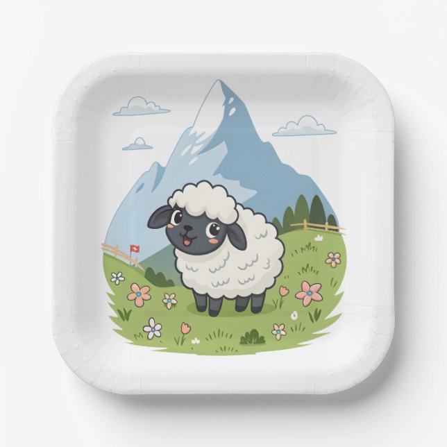 Plato De Papel Fluffiest Lawn Mower – Adorable Blacknose Sheep (Anverso)