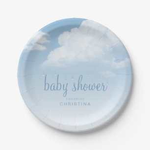 Plato De Papel Fluffy Clouds Raindrop Baby Shower