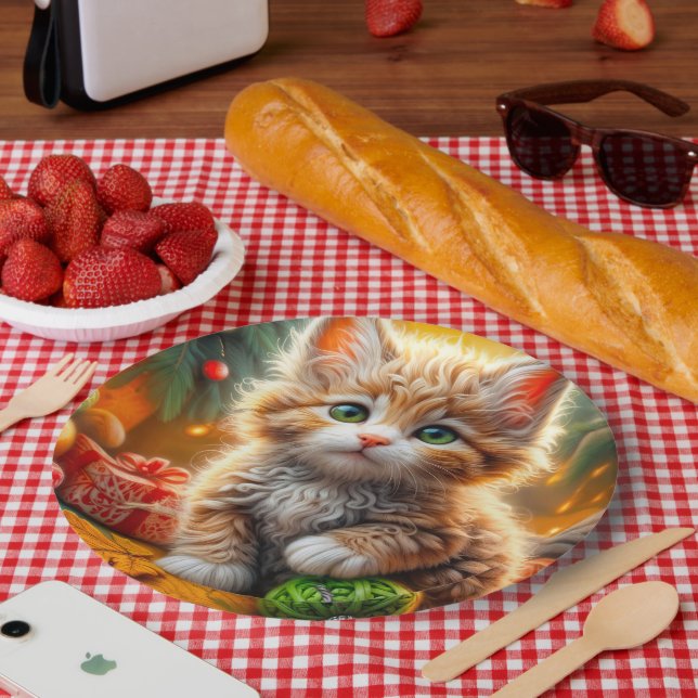 Plato De Papel Fluffy Navidades Kitten (Picnic)