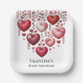 Plato De Papel Fluffy Red Floral Heart Baby Shower