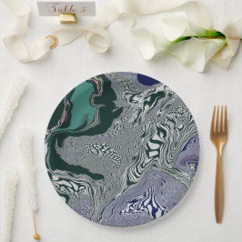 Plato De Papel "Flujo de mármol esmeralda"