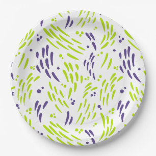 Plato De Papel Flujo en verde limón y púrpura