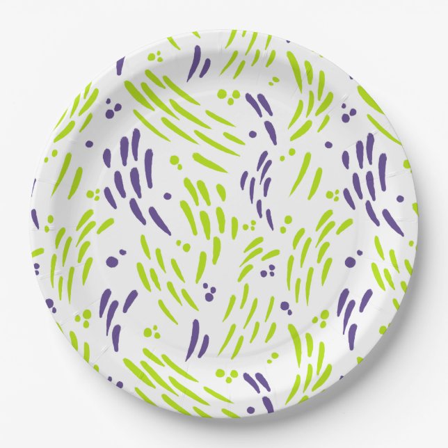Plato De Papel Flujo en verde limón y púrpura (Anverso)