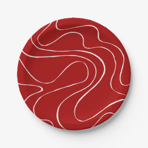 Plato De Papel Flujo y reflujo 2 en rojo y blanco