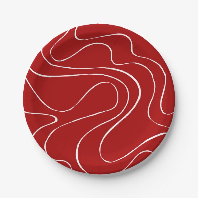 Plato De Papel Flujo y reflujo 2 en rojo y blanco (Anverso)