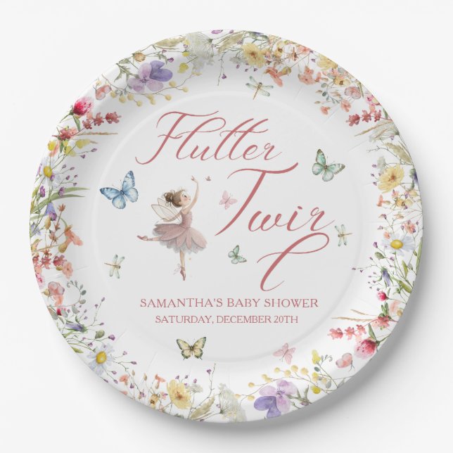 Plato De Papel Flutter y Twirl Alas Mágicas Baby Shower (Anverso)