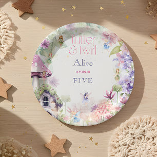Plato De Papel Flutter y twirt Fairy garden watercolor cumpleaños