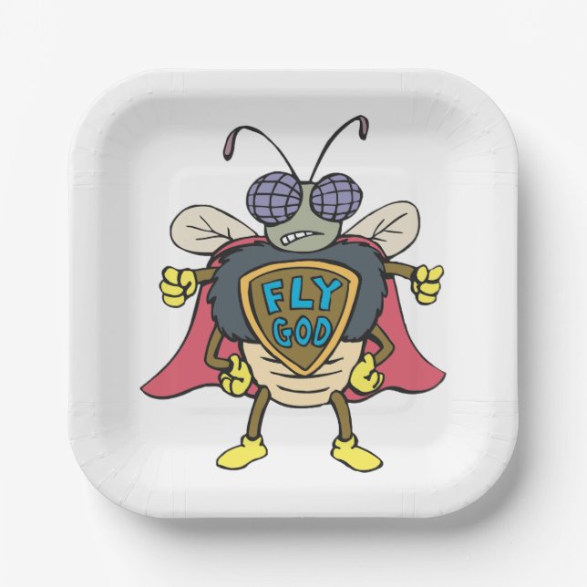 Plato De Papel Fly God Superhero Fly Insect Character (Anverso)