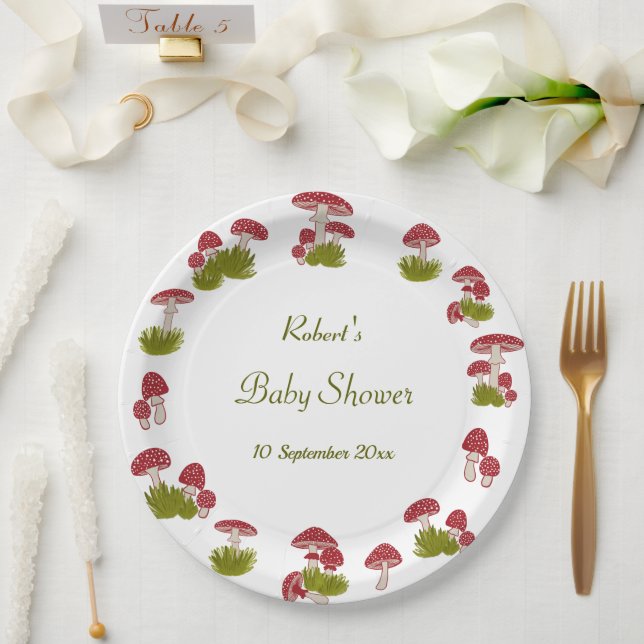 Plato De Papel Fly Mushroom Goblincore Garden Green Baby Shower   (Boda)