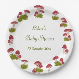 Plato De Papel Fly Mushroom Goblincore Garden Green Baby Shower  