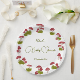 Plato De Papel Fly Mushroom Goblincore Garden Green Baby Shower