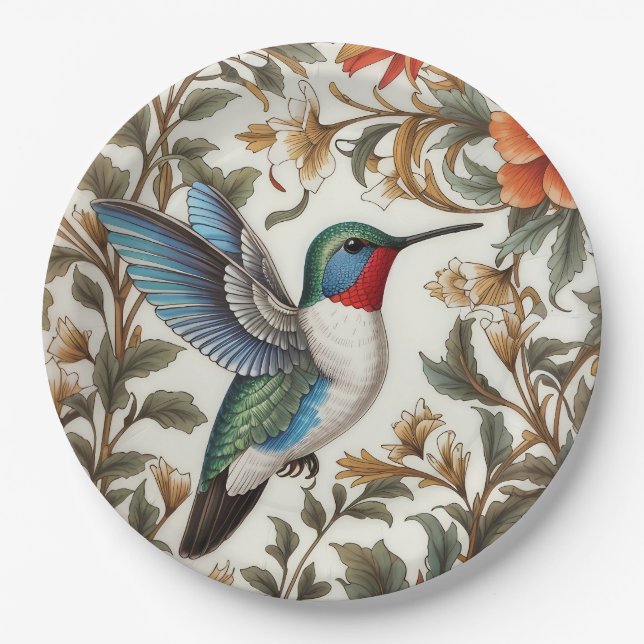 Plato De Papel Flying Hummingbird William Morris Inspired (Anverso)