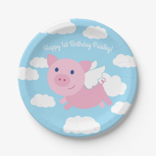 Plato De Papel Flying Pig Cute 1er cumpleaños Decoración Fiesta