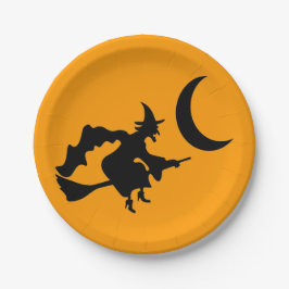Plato De Papel Flying Witch Halloween Silhouette