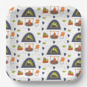 Plato De Papel Fogata de camping familiar y plaza de carpas