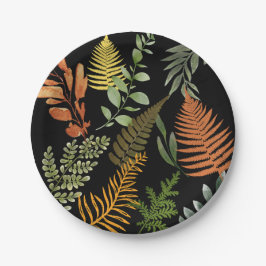 Plato De Papel Foliage botánico de Fern floral colorido retro