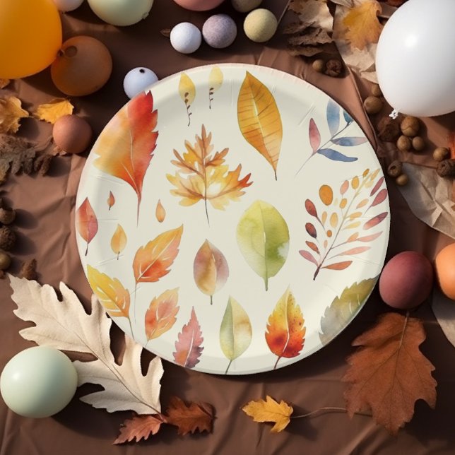 Plato De Papel Foliage de caída de acuarela (Fall Foliage Paper plates)