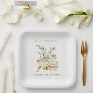 Plato De Papel Foliage de enfermería amarillo lindo boho Baby Sho