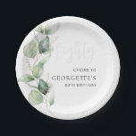 Plato De Papel Foliage de Eucalyptus 80th Birthday Watercolor<br><div class="desc">Podría ser un fiesta sorprendente u otro decenio especial logrado. Las placas de papel de esta fiesta de cumpleaños número 80 presentan un diseño de vegetación eucalipto con una moderna tipografía popular que se puede editar fácilmente para acomodar cualquier celebración de cumpleaños o aniversario.</div>