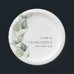 Plato De Papel Foliage de Eucalyptus 80th Birthday Watercolor<br><div class="desc">Podría ser un fiesta sorprendente u otro decenio especial logrado. Las placas de papel de esta fiesta de cumpleaños número 80 presentan un diseño de vegetación eucalipto con una moderna tipografía popular que se puede editar fácilmente para acomodar cualquier celebración de cumpleaños o aniversario.</div>