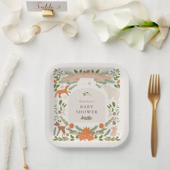 Plato De Papel Foliage de invierno Baby Shower de animales de Woo (Boda)
