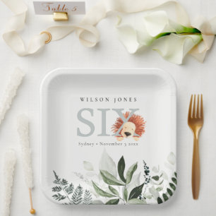 Plato De Papel Foliage de León Cute Boho Sexta Fiesta de Cumpleañ