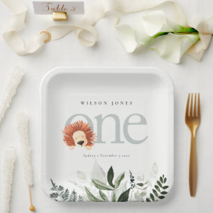 Plato De Papel Foliage del León Cute Boho Primera Fiesta de Cumpl