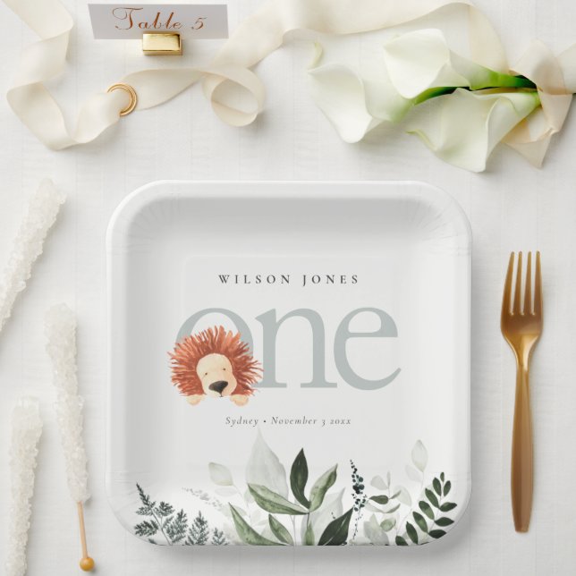 Plato De Papel Foliage del León Cute Boho Primera Fiesta de Cumpl (Boda)