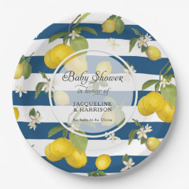 Plato De Papel Foliage floral de cítricos limón rosado en franja 