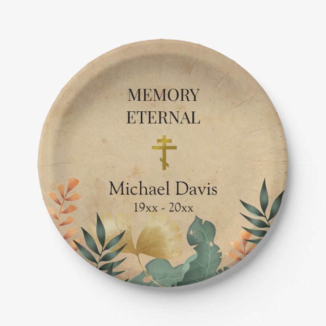 Plato De Papel Foliage Foliage Funeral Cristiano Ortodoxo (Anverso)