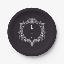 Plato De Papel foliage negro y blanco Crest boda
