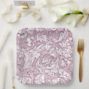 Plato De Papel Foliage ornato rosado barroco Rosa