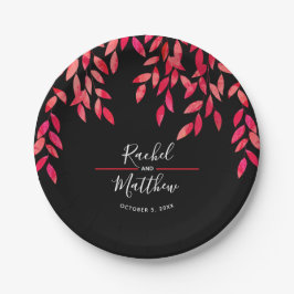 Plato De Papel Foliage rosa caliente en Boda negro
