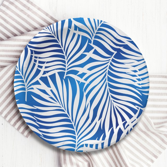 Plato De Papel Foliage Tropical Azul Y Blanco | Floral (Subido por el creador)