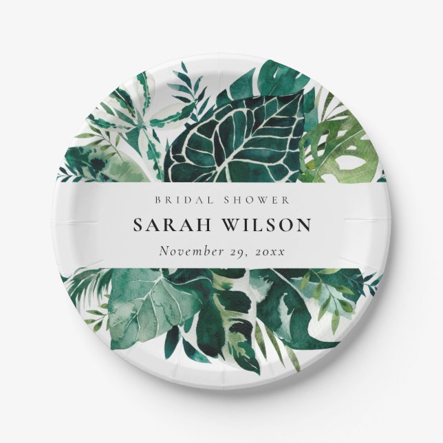 Plato De Papel Foliage verde tropical Monstera Ducha nupcial Napk (Anverso)