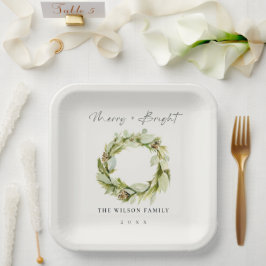 Plato De Papel Foliage Winter Wreath Merry & Bright Navidades