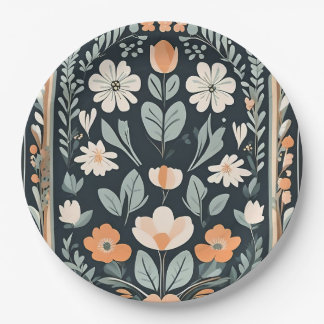 Plato De Papel Folk floral azul oscuro