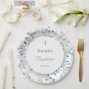 Plato De Papel follaje acuarela Bautismo