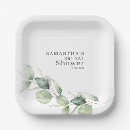 Plato De Papel Follaje de Eucalipto para Baby Shower Nupcial