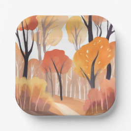 Plato De Papel Follaje de otoño pintado con acuarela