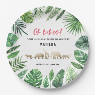 Plato De Papel Follaje tropical + animales dorados duchas gemelas