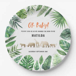 Plato De Papel Follaje tropical + animales dorados fiesta de duch